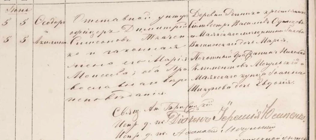 Запис про народження близнюків  5 червня 1876 року у метричній книзі Преображенської церкви м. Маяки у батьків