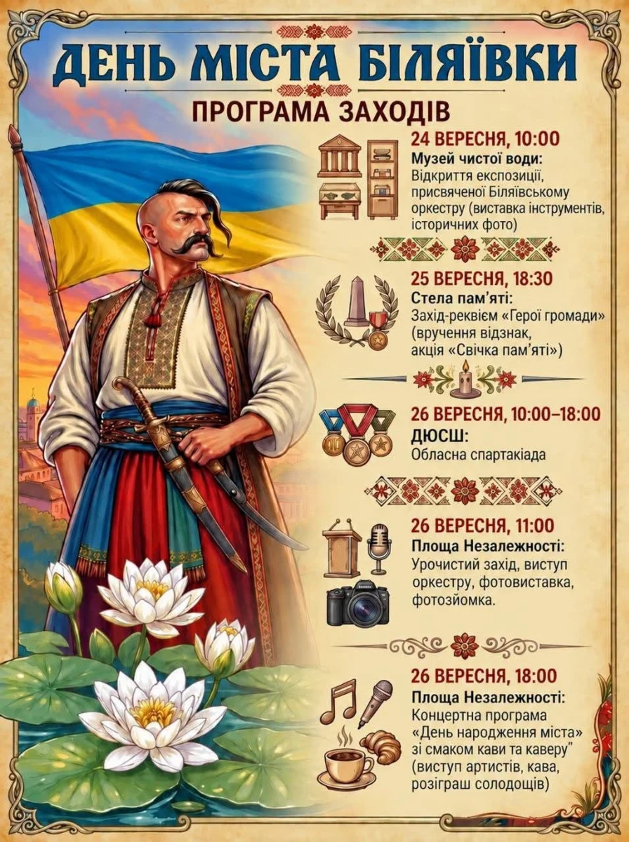 У сімейному колі та без гучного святкування: у Біляївці оприлюднили програму Дня міста-2026
