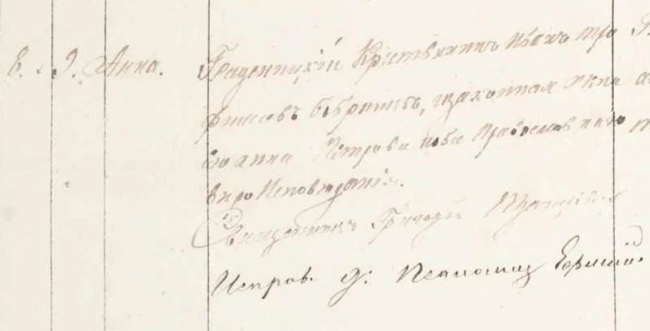 Запис про народження Анни 8 грудня 1876 року у метричній книзі Різдва Богородицької церкви с. Градениці 