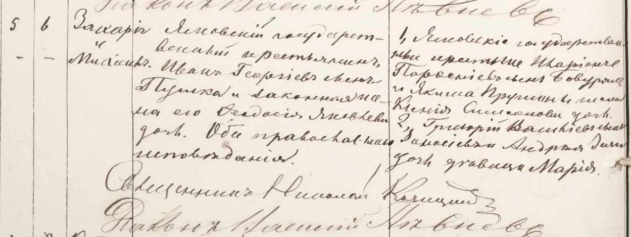 Запис про народження близнюків Захарія та Михайла за 5 вересня 1876 року у метричній книзі Георгіївської церкви с. Яськи 