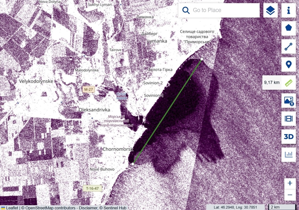 Пляма олії, знімок із спутника