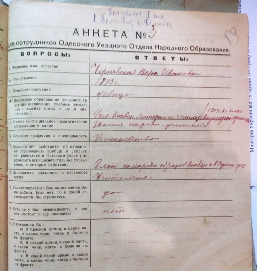 Анкета Віри Чернявської