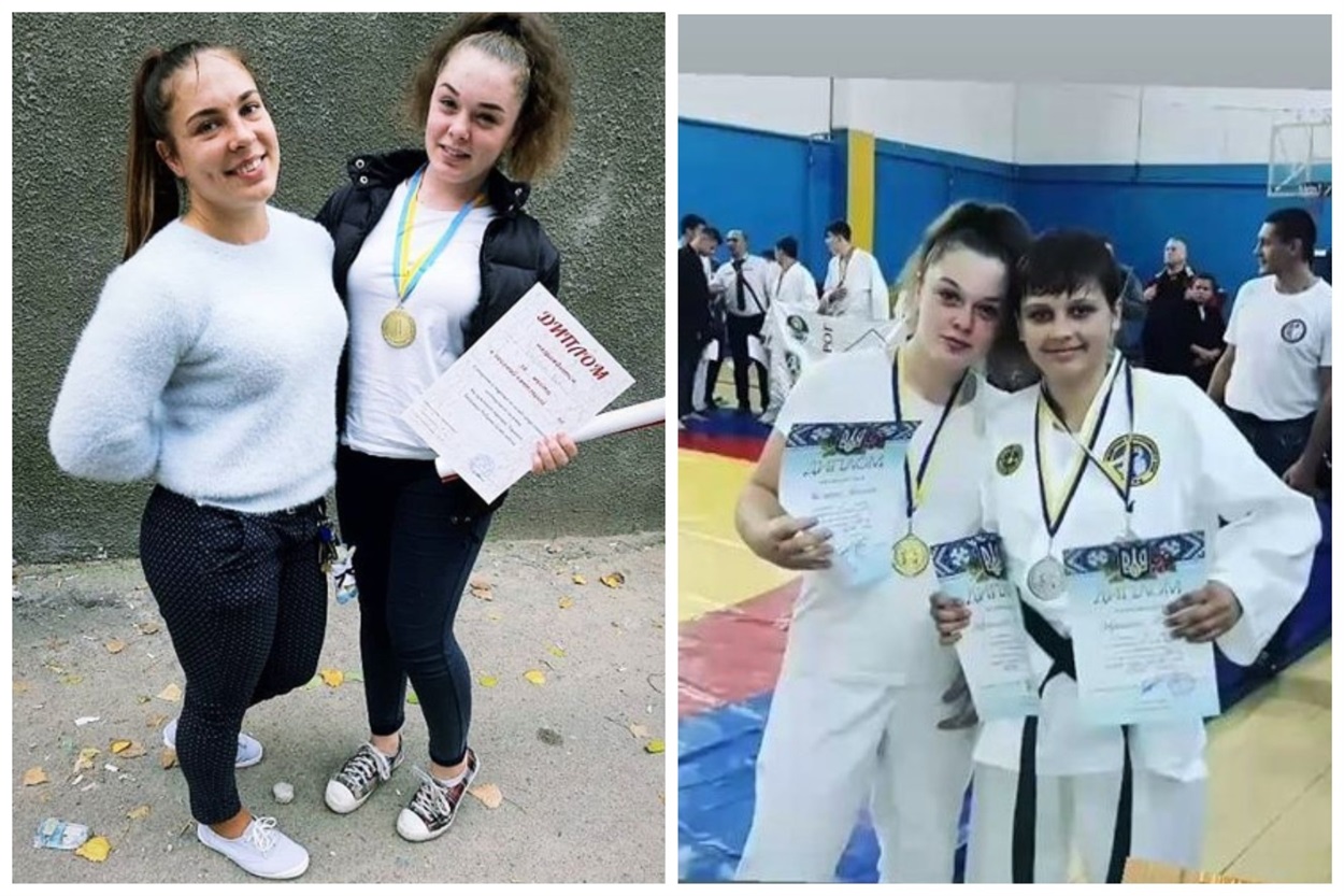 Ліворуч на фото Рената з Чемпіонкою Європи з самбо Христиною Бондар, праворуч - на змаганнях з рукопашного бою з колегою-спортсменкою Юлею.