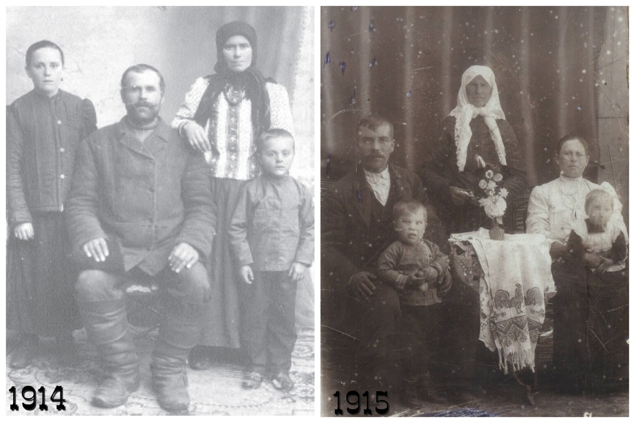 Ліворуч на фото 1914\15 року – родина біляївця Кузьми Гончаренка, що проживала на Слобідці у Біляївці. Праворуч на фото: На фото 1915 року родина Якова Степановича Стовмана з Біляївки.