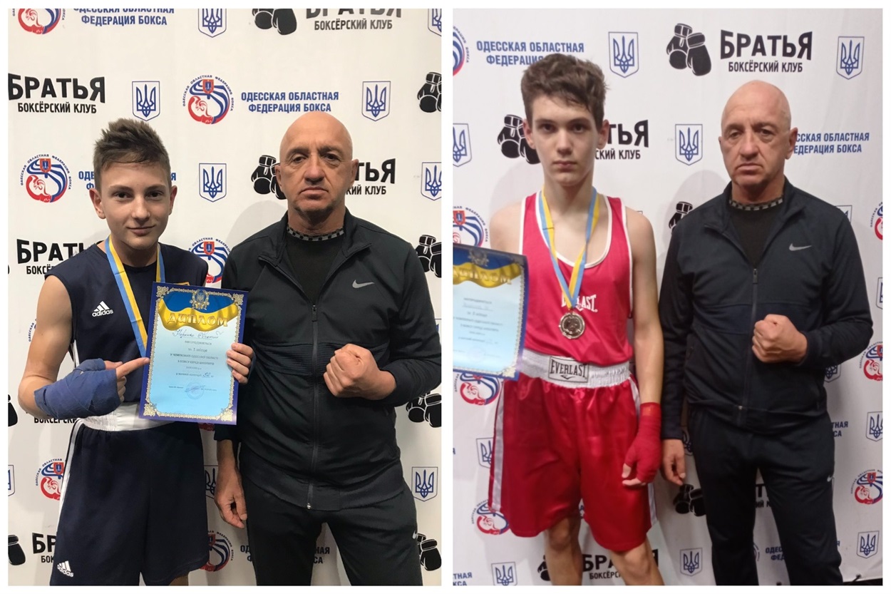 Чемпіони зі своїм тренером. Ліворуч Євген Норенко, праворуч Максим Михайлов