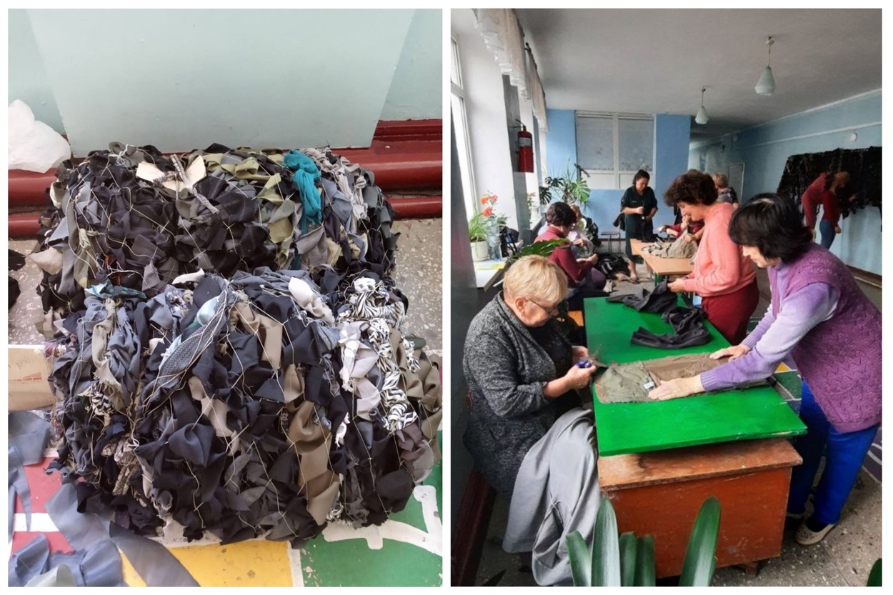 Вчителі Біляївського ліцею №1 плетуть маскувальні сітки для захисників