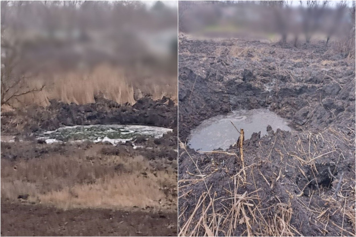 Вирва внаслідок падіння ракети у селі Мирне