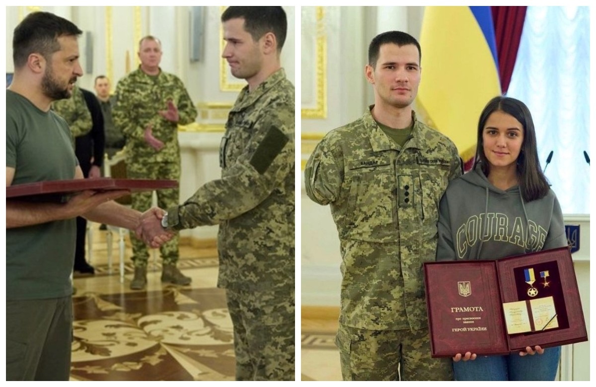 Володимир Зеленський вручає орден "Золота Зірка" Владиславу Бандару