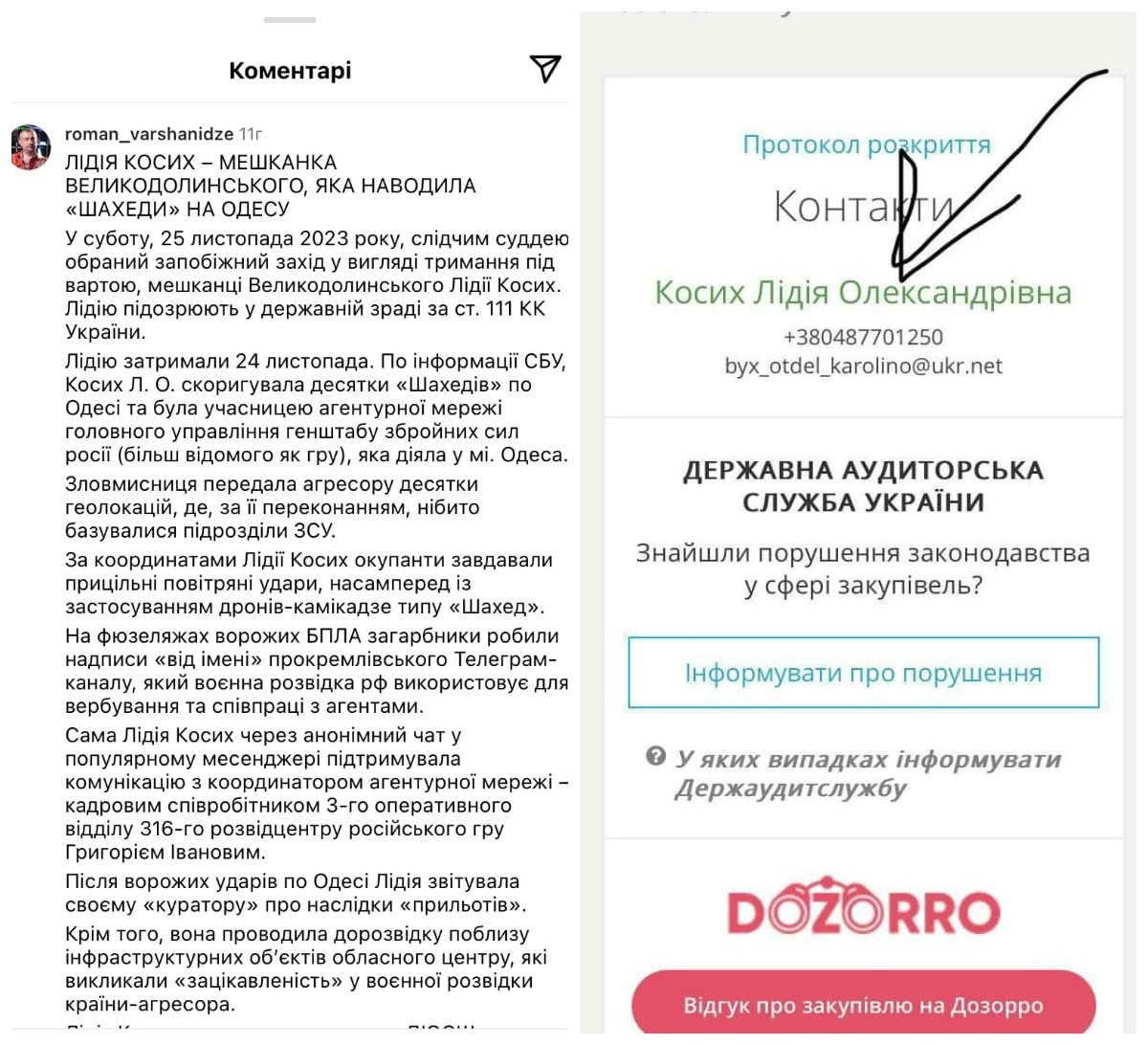 Журналісти провели розслідування та з'ясували, що коригувальницею була мешканка Великодолинського Лідія Косих