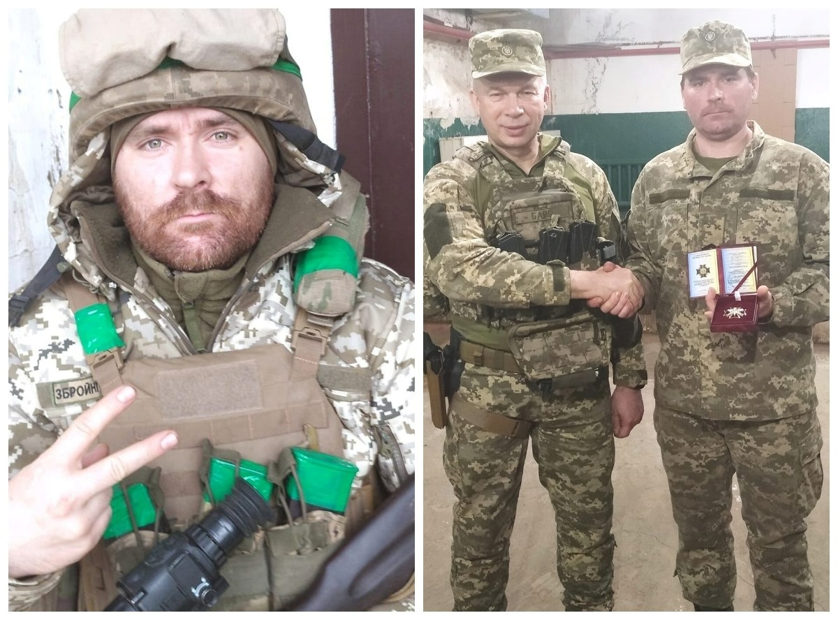 Вікто отримує нагороду від командувача Сухопутних військ, а нині - Головнокомандувача Збройних Сил України, генерала - Олександра Сирського 