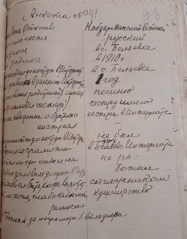 Анкета Василь Кобзаря